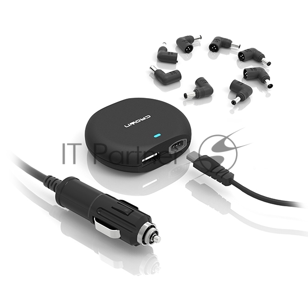 Зарядное устройство для ноутбука CROWN USB CMLC-3294 черный (Автомобильное 12V, 90W 15-20V, порт USB 5V 2.1A)