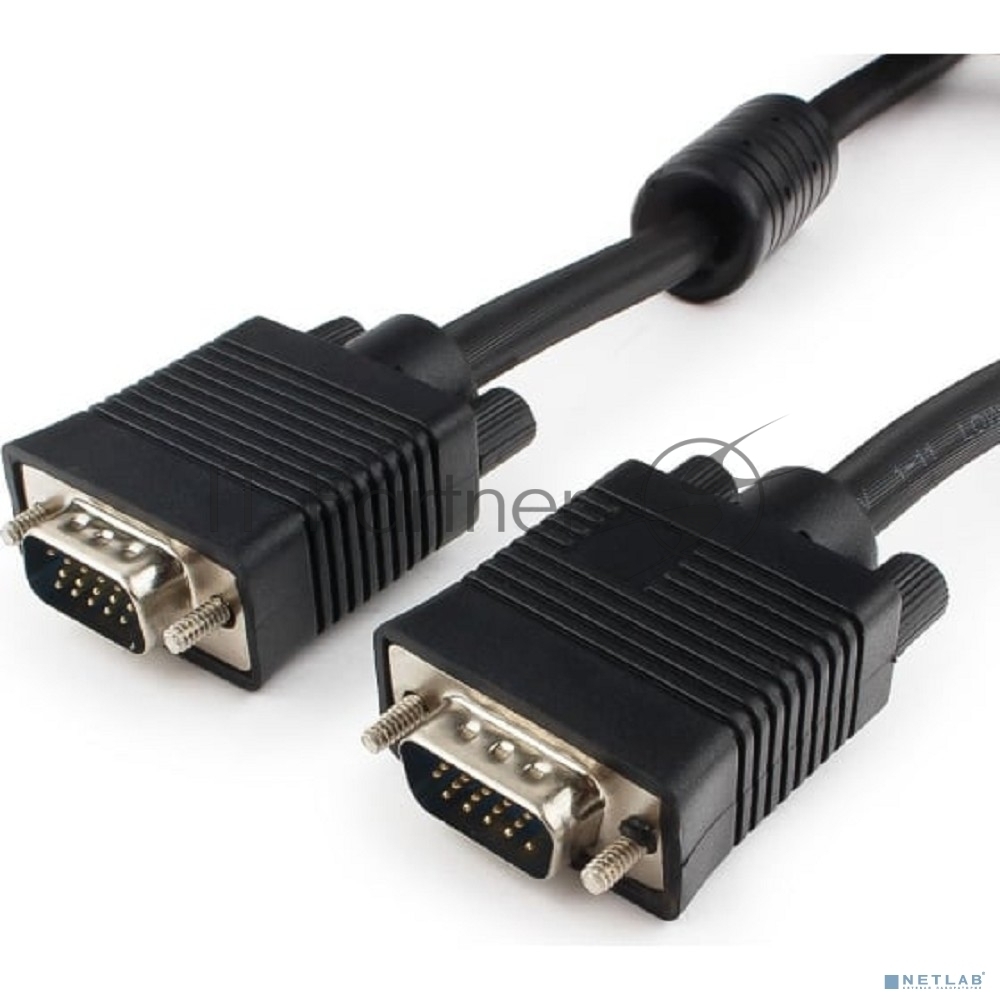 Кабель VGA Premium Cablexpert CC-PPVGA-15M-B, 15M/15M, 15м, черный, тройной экран, феррит.кольца, пакет