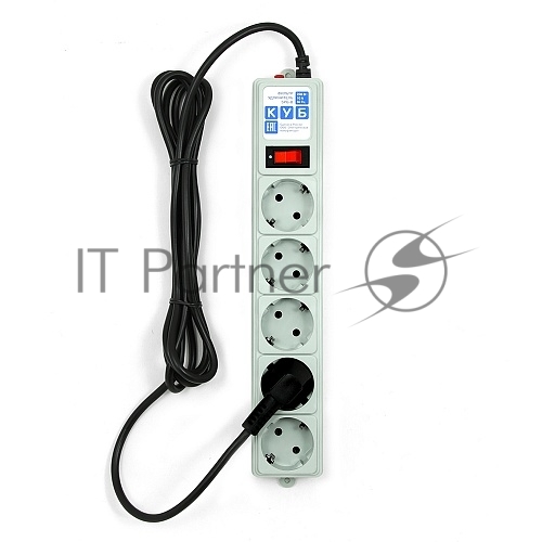 Фильтр-удлинитель Power Cube B 3,0 м 5 розеток (серый) 10А/2,2 кВт