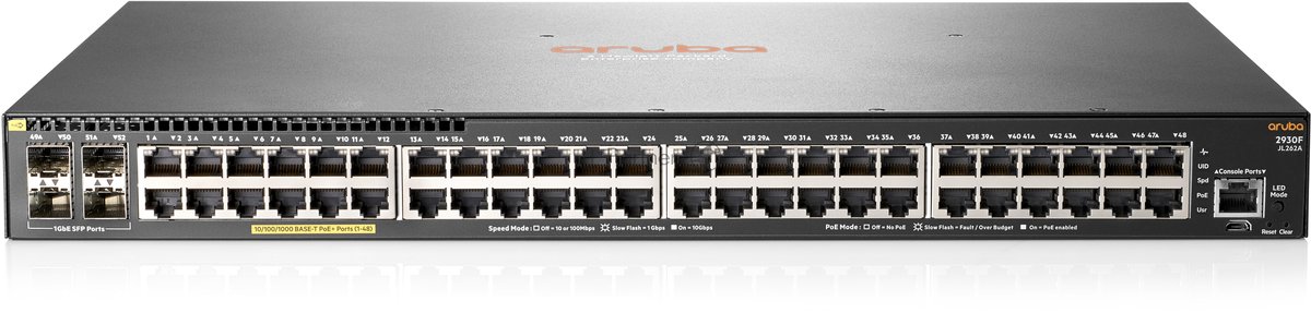 Коммутатор HPE Aruba 2930F 48G PoE+ 4SFP, 48×1 Гбит/с PoE+ + 4×1 Гбит/с SFP, управляемый