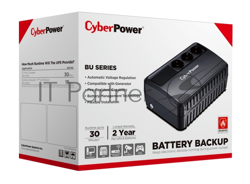 Источник бесперебойного питания CyberPower BU725E/725 ВА/390 Вт/3 х CEE 7 (евророзетка)