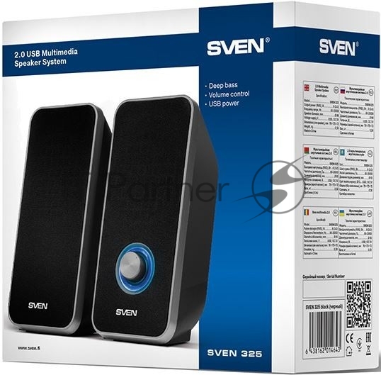 Акустическая система 2.0 SVEN 325, черный, USB, мощность 2x3 Вт(RMS) SVEN 325, черный, USB, акустическая система 2.0, мощность 2x3 Вт(RMS)