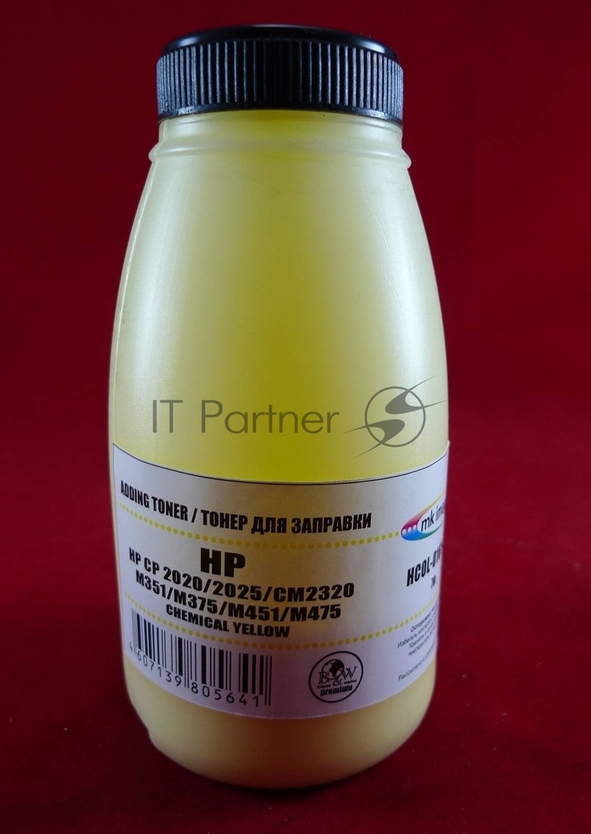 Тонер HP CP 2020/2025/CM2320/M351/M375/M451/M475 Yellow, химический (фл. 70г) B&W Premium (Mitsubishi) фас. России