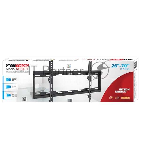 Кронштейн Arm media STEEL-1 new черный, настенный, 32"-90", max 60 кг, VESA 600x400 мм