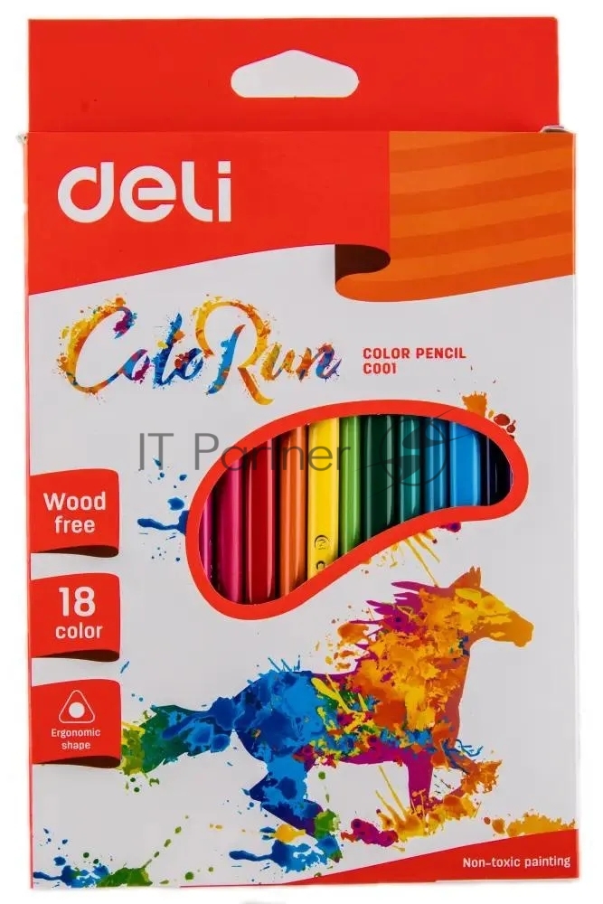 Карандаши цветные Deli ColoRun EC00110 трехгранные пластик 18 цветов, коробка с европодвесом