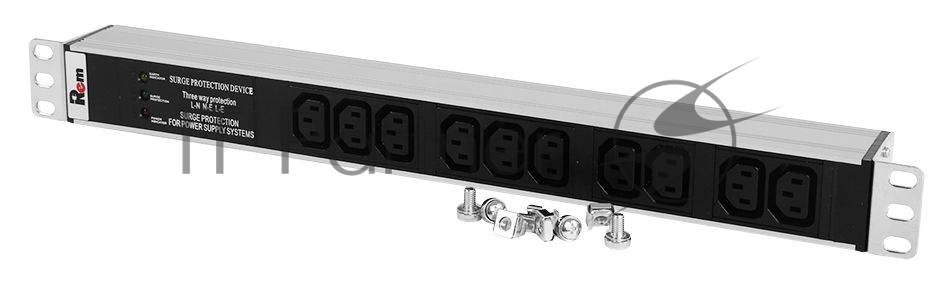 REM Блок розеток Rem-10 без шнура с фил. и инд., 10 IEC 60320 C13, вход IEC 60320 C14, 10A, алюм., 19" (R-10-10C13-FI-440-Z)