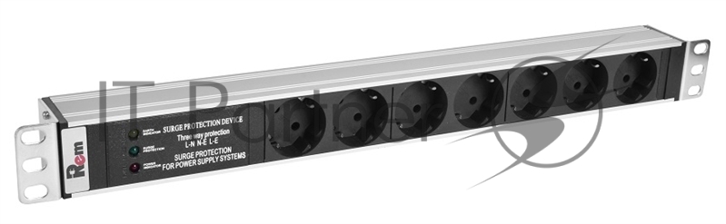 REM Блок розеток Rem-10 без шнура с фил. и инд., 7 Schuko, вход IEC 60320 C14, 10A, алюм., 19" (R-10-7S-FI-440-Z)