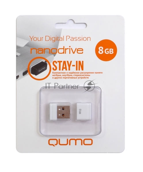Qumo Nanodrive <QM8GUD-NANO-W> USB2.0 Flash Drive  8Gb  (RTL)