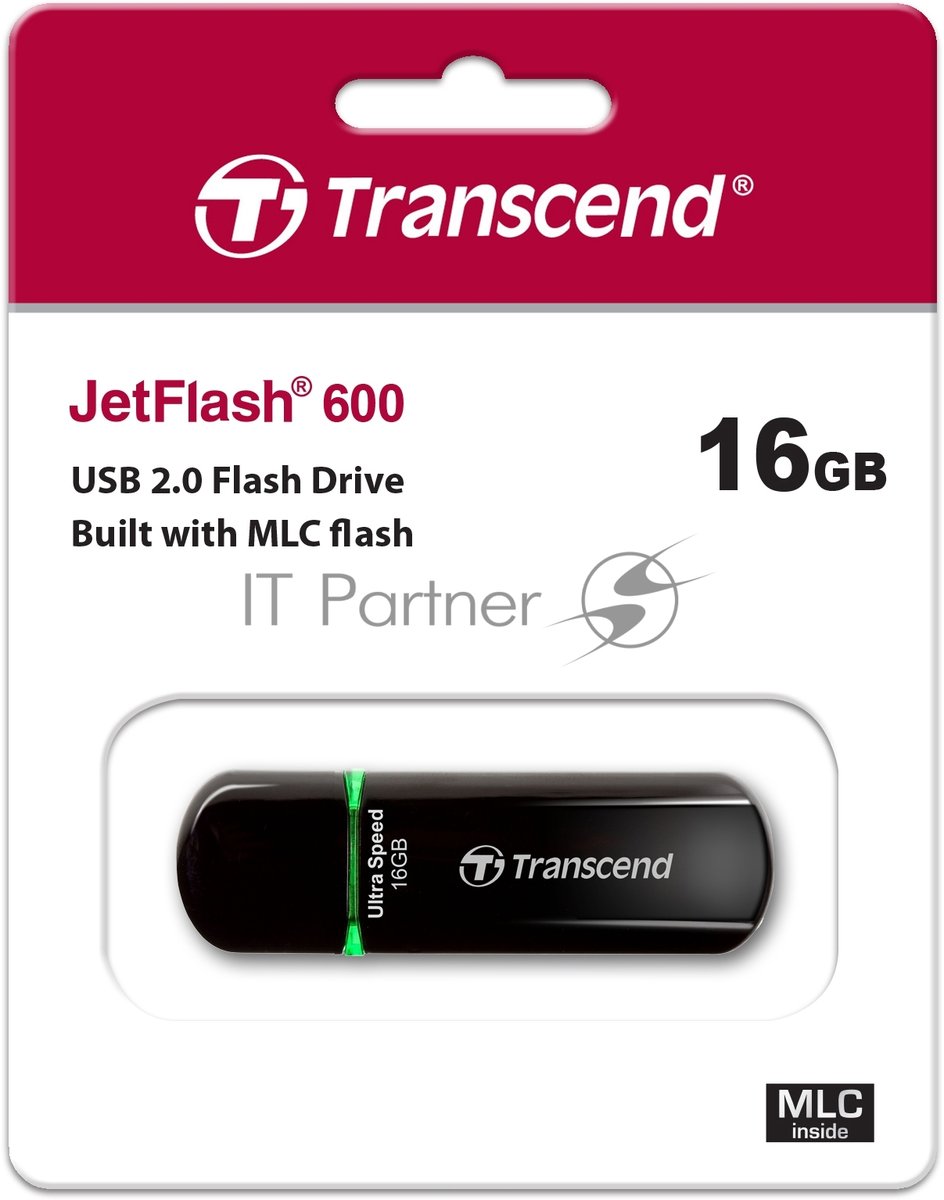 Флешка USB Transcend Jetflash 600 (TS16GJF600), 16Gb, USB 2.0, R/W 30/15, черный/зеленый