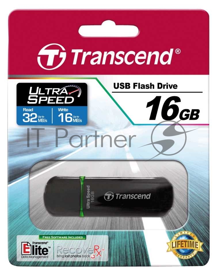 Флешка USB Transcend Jetflash 600 (TS16GJF600), 16Gb, USB 2.0, R/W 30/15, черный/зеленый