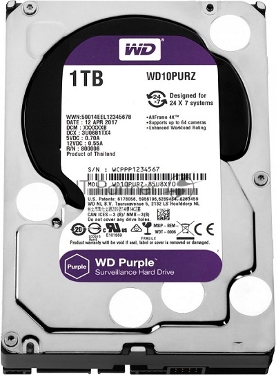 Жесткий диск HDD WD Purple 1Tb 5400rpm SATA 64Mb 3.5"