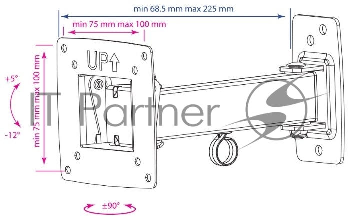 Кронштейн Kromax OPTIMA-103 черный, 10"-28", max 25 кг, настенный, VESA 100x100 мм
