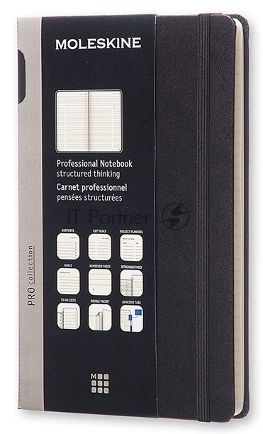 Блокнот Moleskine PROFESSIONAL PROPFNT3HBK Large 130х210 мм, 240 страниц, твердая обложка, фиксирующая резинка, черный