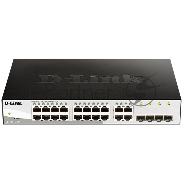 Коммутатор D-Link DGS-1210-20/F1A, 16×1 Гбит/с + 4×1 Гбит/с SFP, настраиваемый