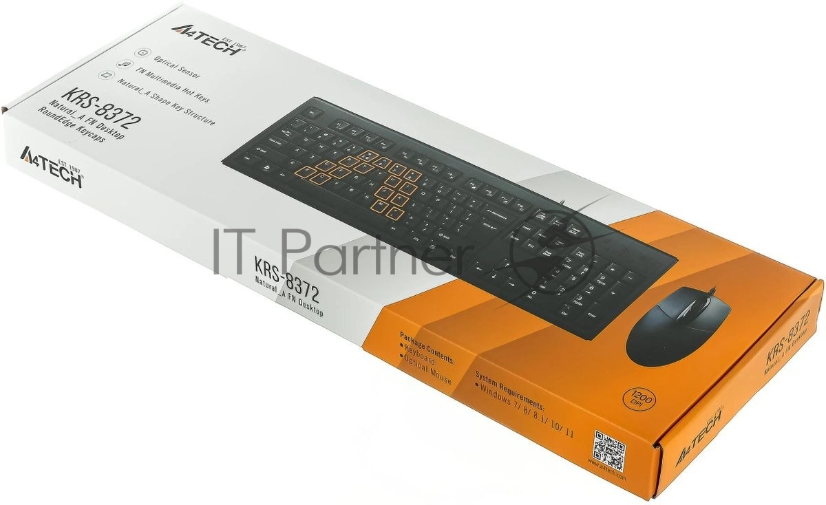 Комплект клавиатура+мышь A4Tech KRS-8372 проводной, USB, 1200 DPI, чёрный