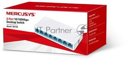 Коммутатор Mercusys MS108, 8×10/100 Мбит/с, неуправляемый, настольный