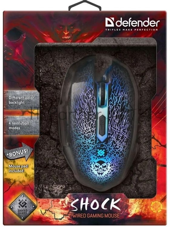 Мышь проводная Defender Shock GM-110L черный, 3200 dpi, USB, кнопки - 6