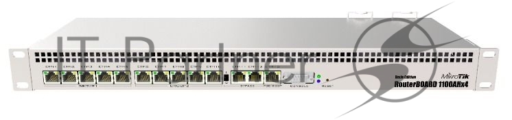 Маршрутизатор MIKROTIK RB1100Dx4 Dude Edition Router 1U 19" Rack Mount. Ethernet 13x 10/100/100 +Serial. PoE. 2xSATA, 2xM2, 60Gb M2SSD. 220/48V