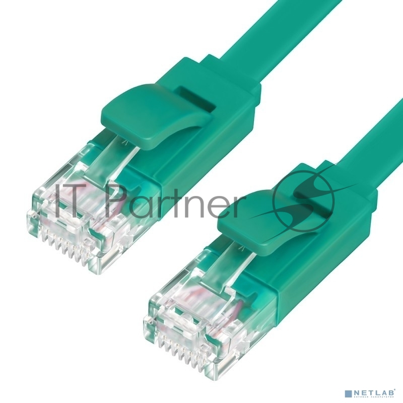 Патч-корд Greenconnect плоский прямой PROF15.0m UTP медь, cat.6, зеленый, позолоченные контакты, 30 AWG, Premium ethernet high speed 10 Гбит/с, RJ45, T568B (GCR-LNC625-15.0m)