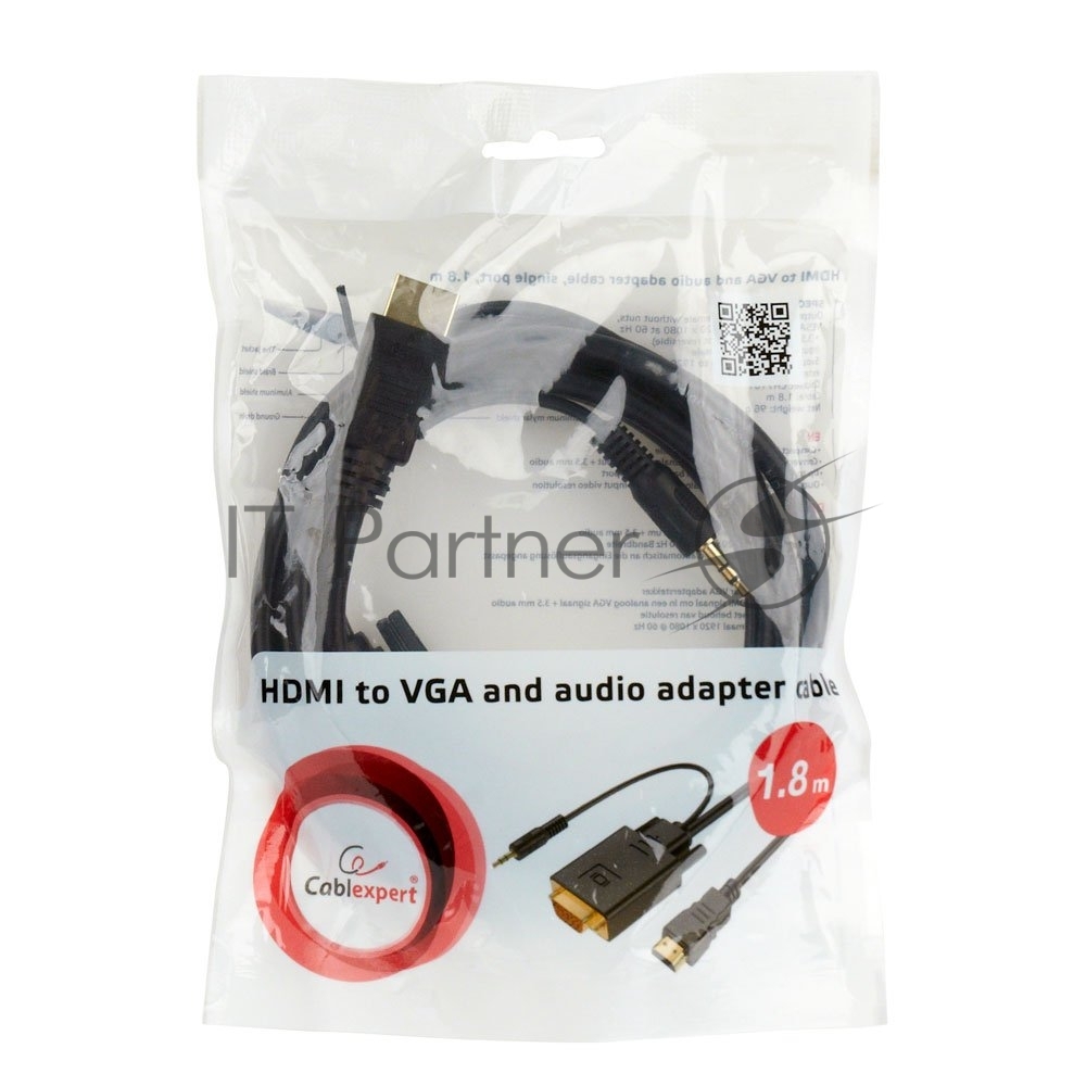 Кабель HDMI-VGA Cablexpert A-HDMI-VGA-03-10, 19M/15M + 3.5Jack, 3м, черный, позол.разъемы, пакет {80} (098045)