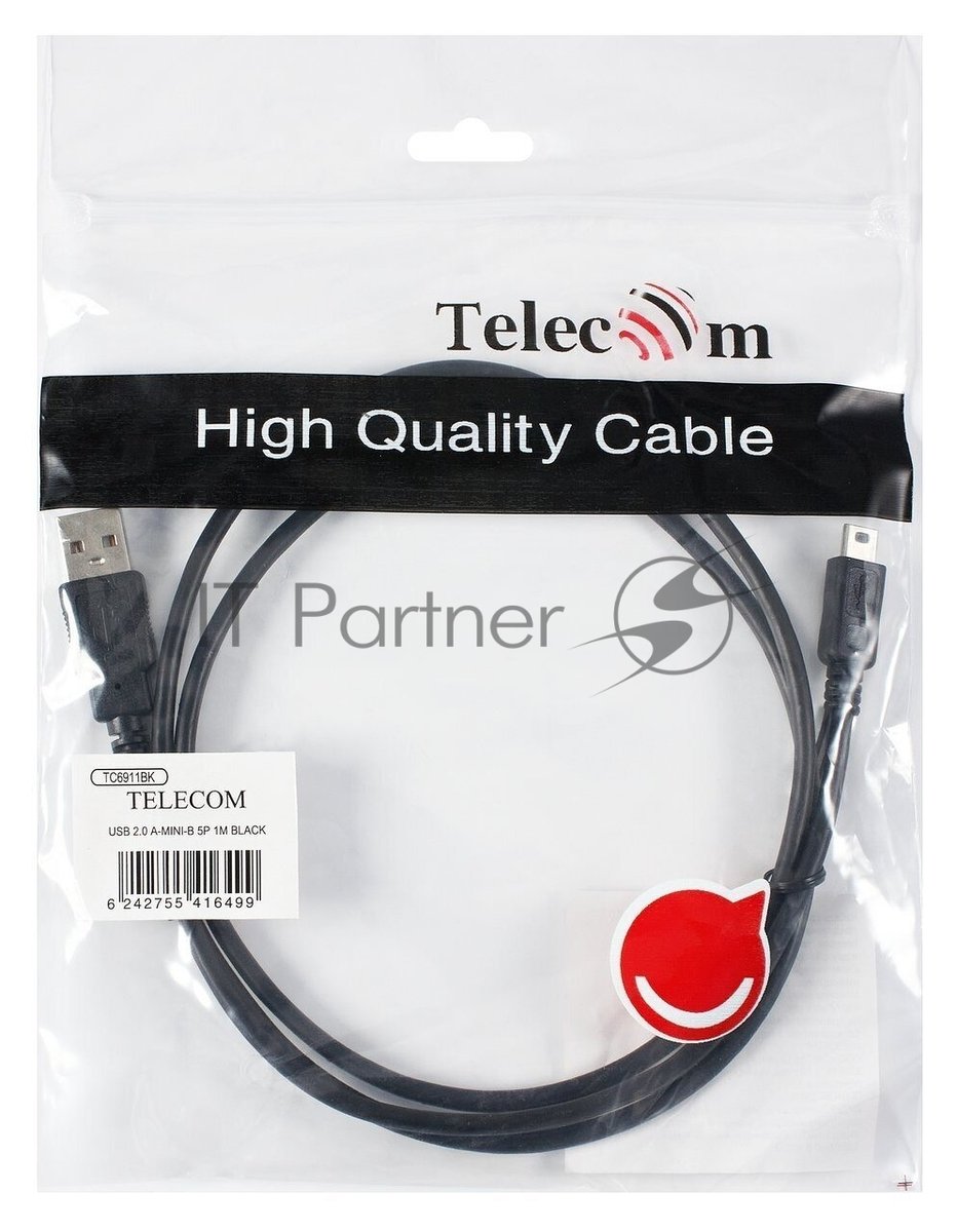 Кабель USB 2.0 A-->mini-B 5P (1м) черный TELECOM/VCOM TC6911BK-1.0M