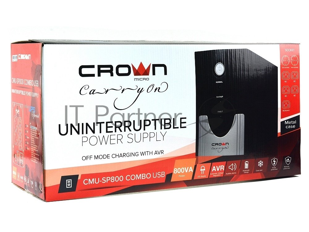 Источник бесперебойного питания Crown CMU-SP800 COMBO USB/800 ВА\480 Вт/7 x компьютерная/евророзетка (C13/Schuko)