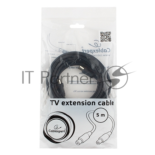 <086079> Кабель коаксиальный TV (m) < - > TV (f) 5.0m, Cablexpert, телевизионный, удлинительный, черный [CCV-515-5M]