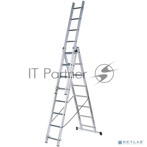 Лестница FIT 65434 трехсекционная алюминиевая 3х9 ступеней h=257/449/641 см вес 11.18кг