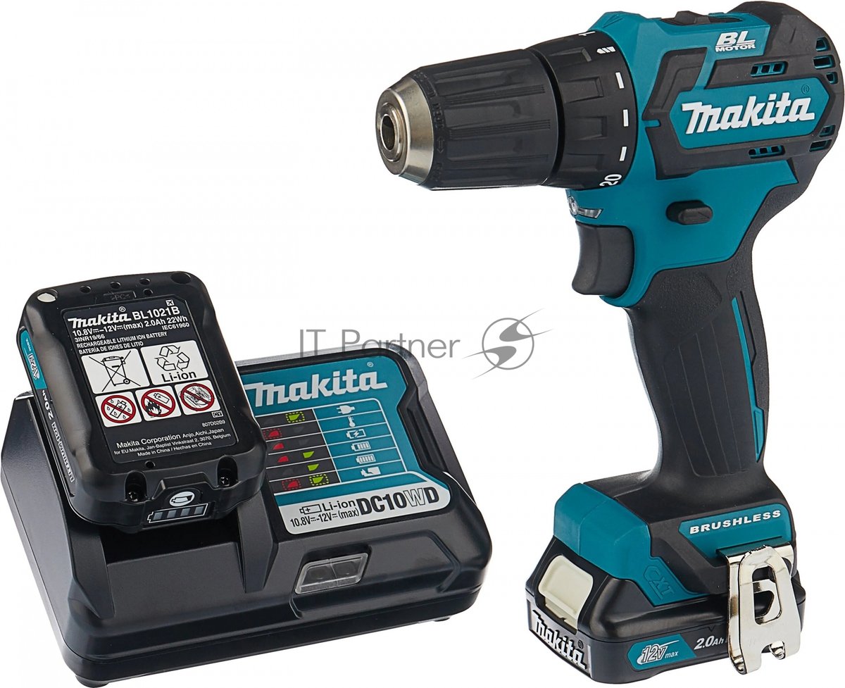 Дрель-шуруповерт Makita DF332DWAE, 12 В, 2 Ач, 35 Нм, бесщеточный