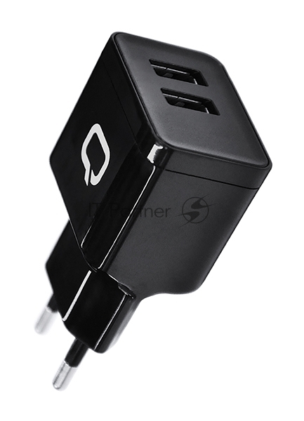 Сетевое зарядное устройство Qumo Energy (Charger 0062), 2 USB, 3.1A, Micro USB cable, черный