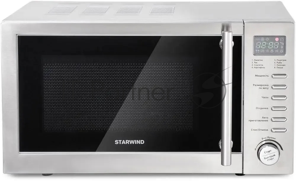Микроволновая печь Starwind SMW5220 нержавеющая сталь, 20 л, 700 Вт, переключатели - кнопки, поворотный механизм