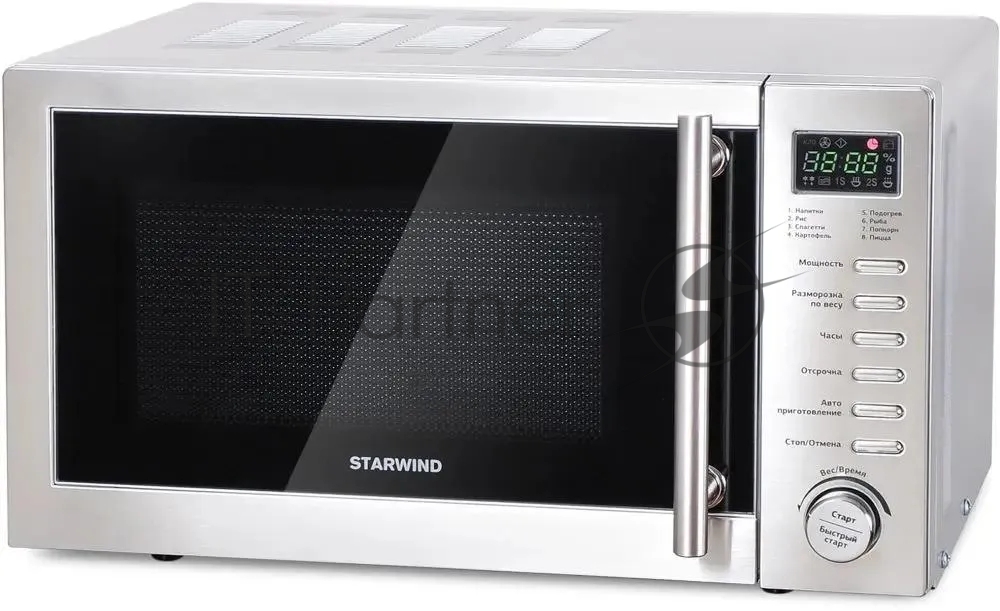 Микроволновая печь Starwind SMW5220 нержавеющая сталь, 20 л, 700 Вт, переключатели - кнопки, поворотный механизм