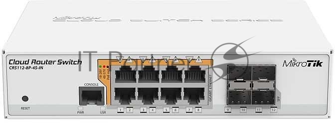 Коммутатор MikroTik CRS112-8P-4S-IN, 8×1 Гбит/с PoE + 4×1 Гбит/с SFP, управляемый