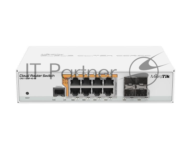 Коммутатор MikroTik CRS112-8P-4S-IN, 8×1 Гбит/с PoE + 4×1 Гбит/с SFP, управляемый