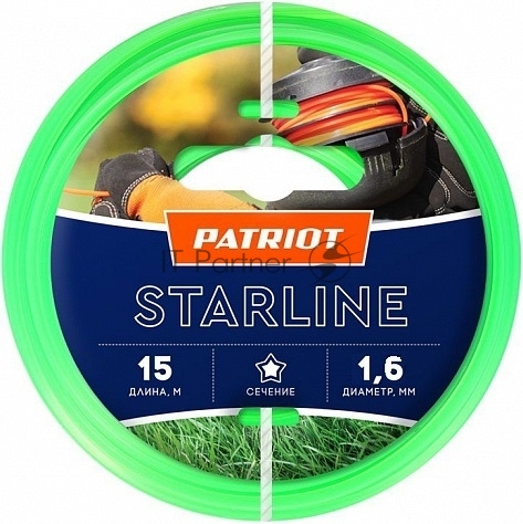 Леска Starline D1.6мм L15м 165-15-3 на пластиковой обойме блистерн. тип звезда зел. PATRIOT 805201051