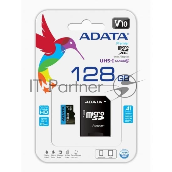 Флеш карта Micro SecureDigital 128Gb ADATA AUSDX128GUICL10A1-RA1 MicroSDXC Class 10 UHS-I, SD adapter