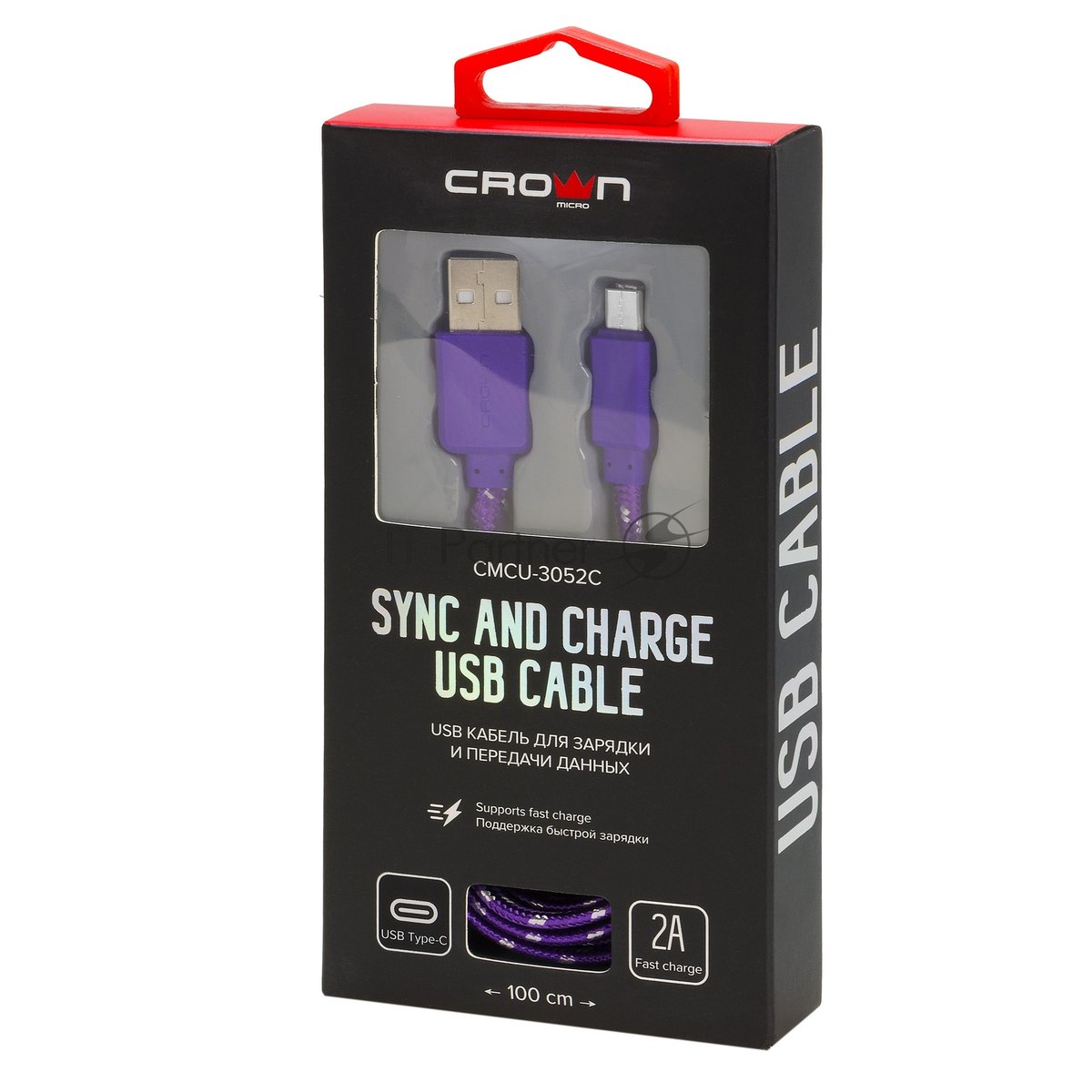 Кабель Crown USB - USB Type-C CMCU-3052C violet