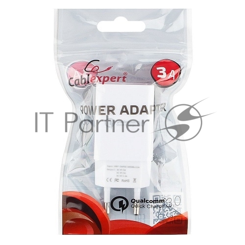 Cablexpert Адаптер питания, Qualcomm QC 3.0 , 100/220V - 1 USB порт 5/9/12V, белый (MP3A-PC-16)