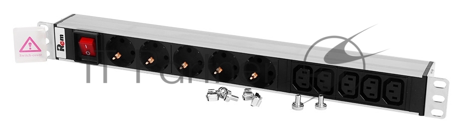 Блок розеток ЦМОRem-10 без шнура с выкл., 5 Schuko, 5 IEC 60320 C13, вход IEC 60320 C14, 10A, алюм., 19" (R-10-5S-5C13-V-440-Z)