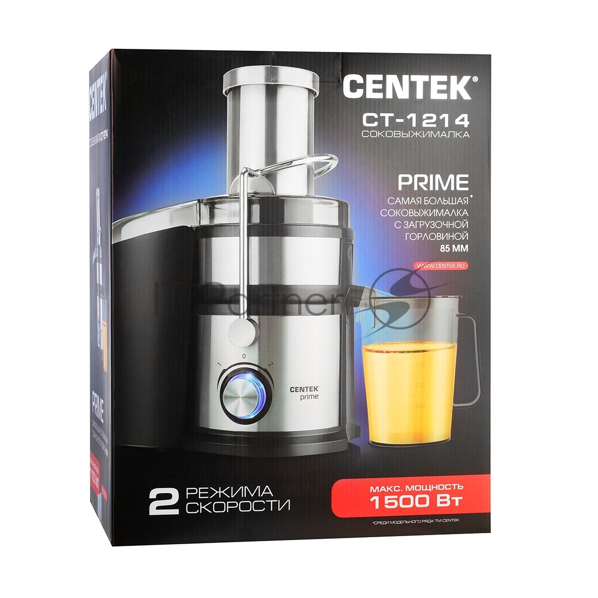 Соковыжималка Centek CT-1214 стальной/чёрный, центробежная, 1500 Вт, 1100 мл, механическое