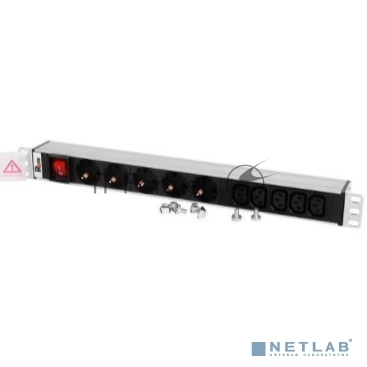 Блок розеток ЦМОRem-10 без шнура с выкл., 5 Schuko, 5 IEC 60320 C13, вход IEC 60320 C14, 10A, алюм., 19" (R-10-5S-5C13-V-440-Z)