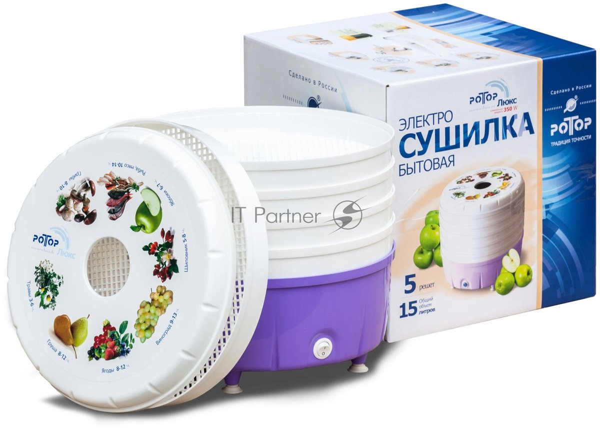 Сушилка для овощей и фруктов Ротор Люкс СШ-023 5под. 350 Вт, белый