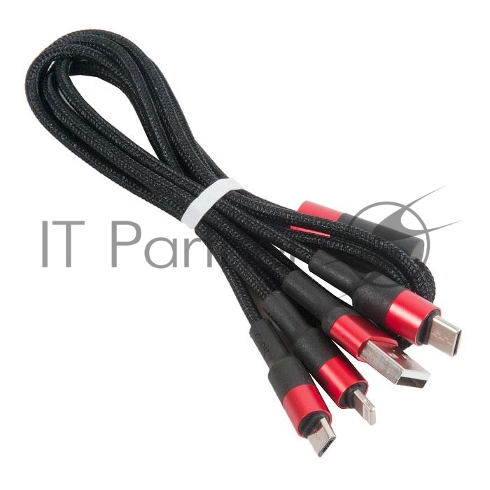 Кабель USB HOCO x26 Xpress one pull three 3 в 1, Lightning+Micro+Type-C, черно-красный