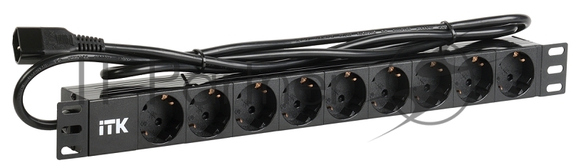 Блок 9 розеток DIN49440 (нем. cтанд.) 1U, шнур 2м вилка IEC 320 C14, профиль из ПВХ, черный PDU 9 розеток DIN49440 (нем. cтанд.) 1U, шнур 2м вилка IEC 320 C14, профиль из ПВХ, черный