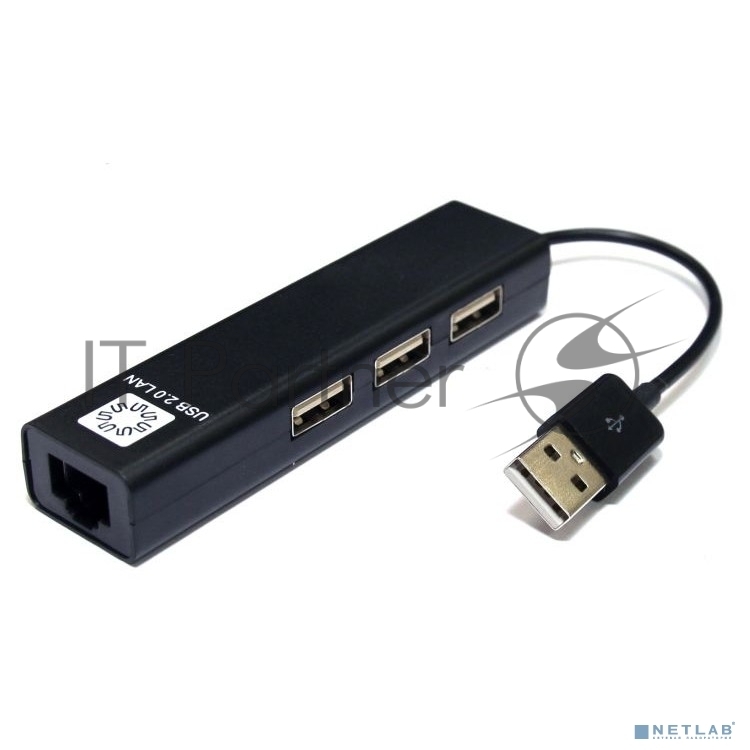 Кабель-адаптер 5bites UA2-45-06BKUSB2.0, 3хUSB2.0, RJ45 100MB, черный