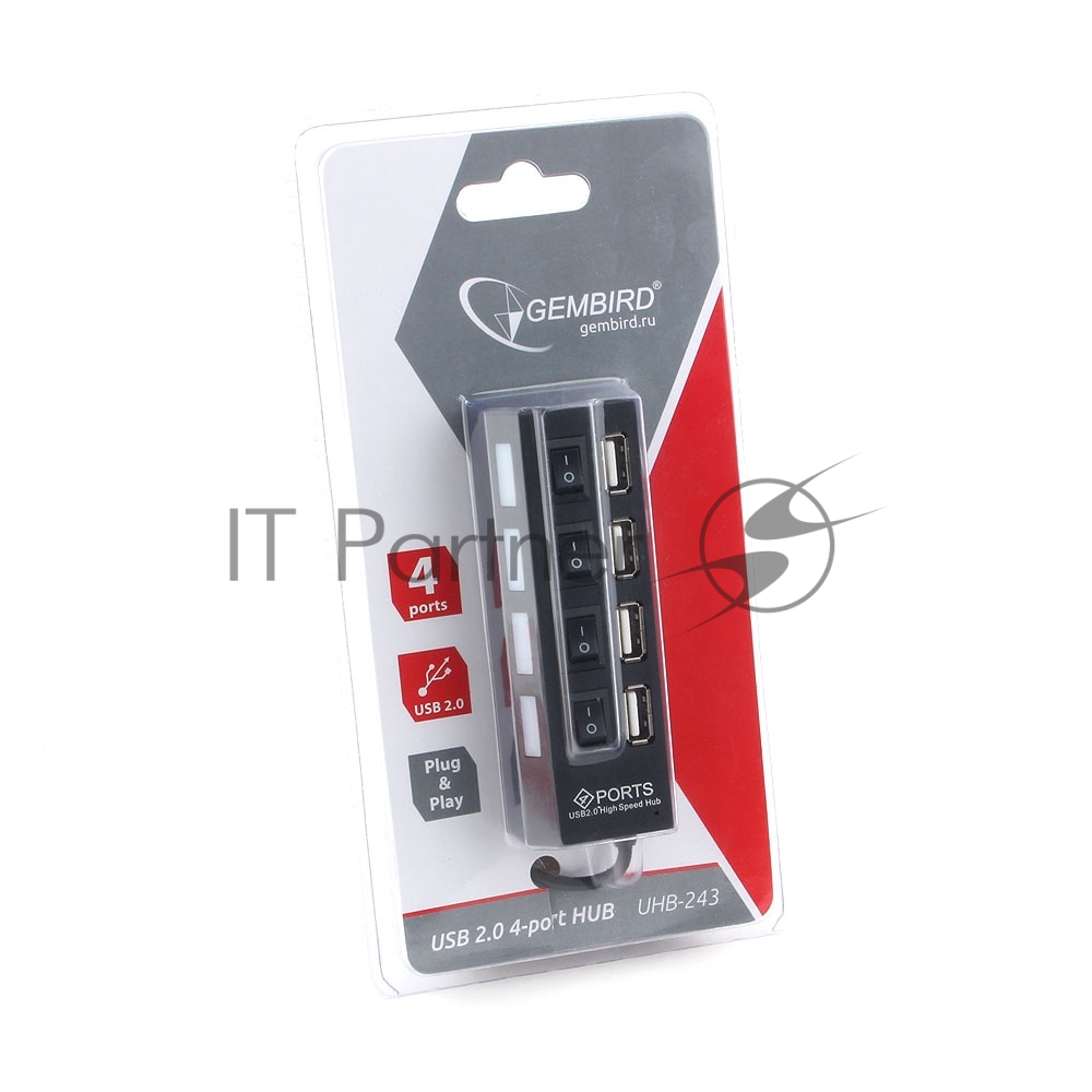 USB-концентратор Gembird UHB-243-AD, USB 2.0, USB 4 порта с подсветкой и выключателем, USB