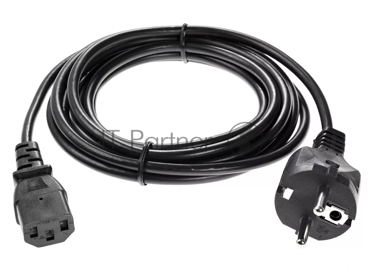 Кабель питания системного блока VCOM TP021-3.0-BK (Schuko - C13, 3x0.75мм?, 250В, 10A, черный, 3м)