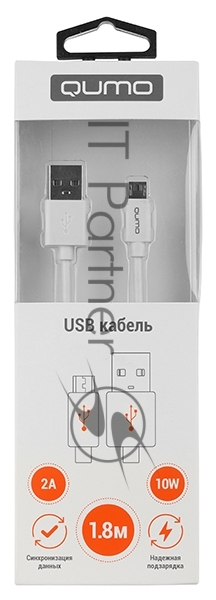 Кабель Qumo, USB-Micro USB, 1.8м, 5В, 2А, 10Вт, опл. PVC, кон. PVC, круглый, белый