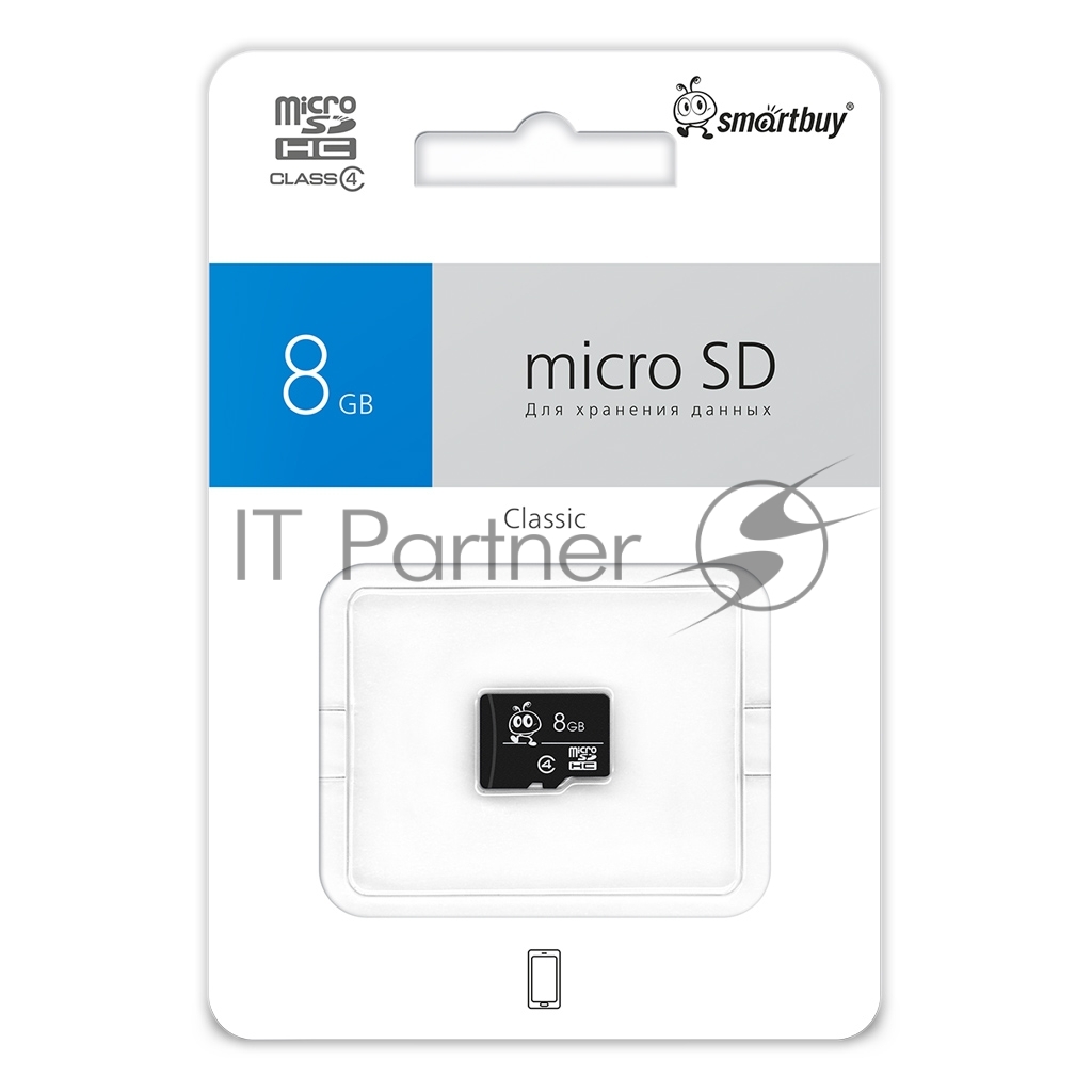 Карта памяти 8GB microSDHC SmarTBuy Class 4 без адаптера (SB8GBSDCL4-00)