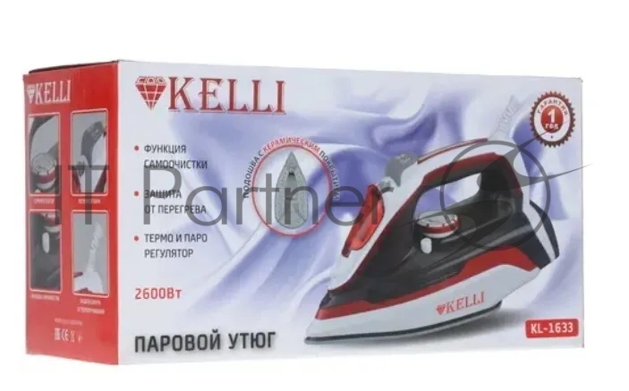 Утюг Kelli KL-1633 красный/черный/белый, 2600 Вт, 90 г/мин, 100 мл